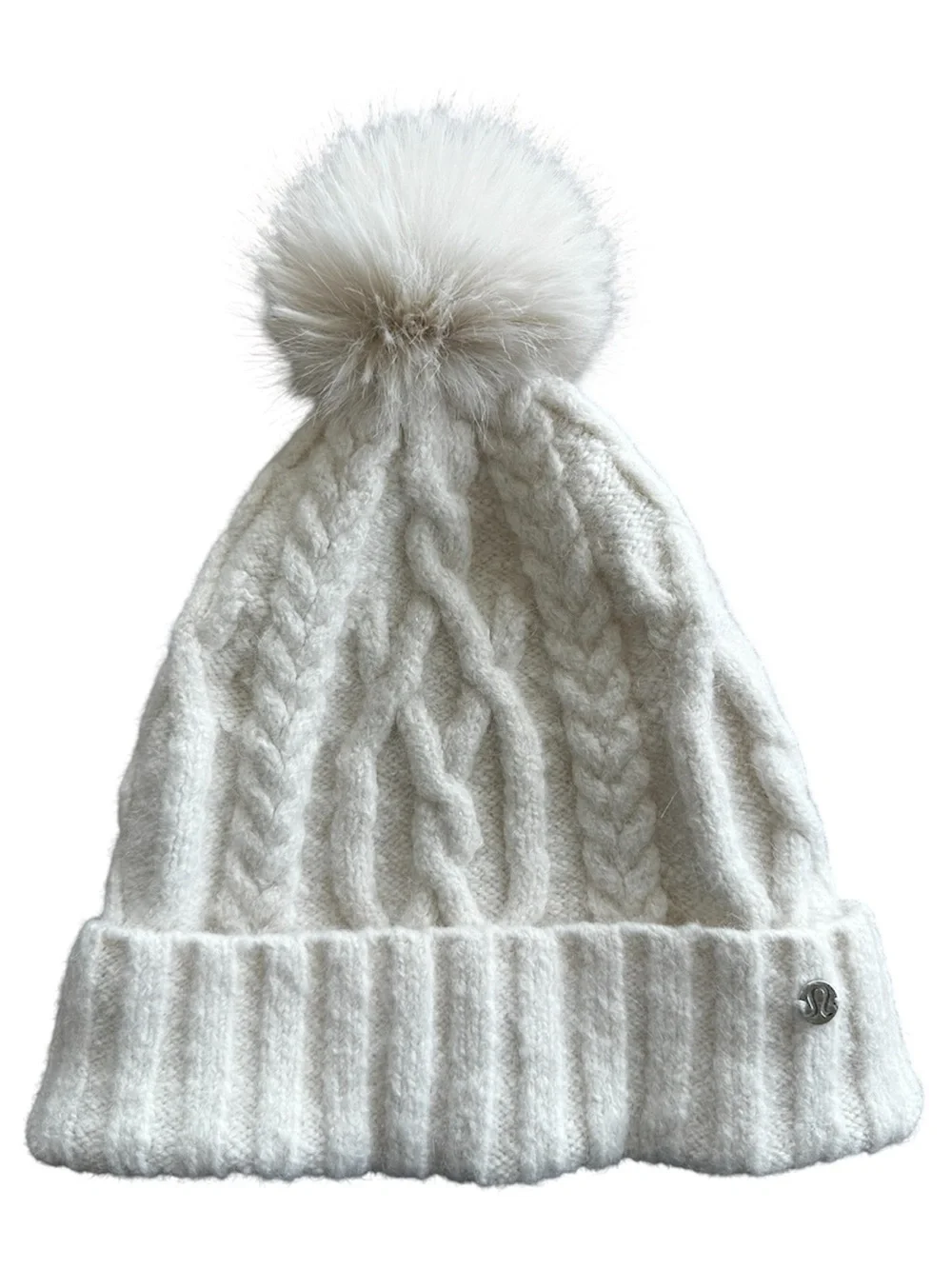 Lululemon Athletica Cable Knit Twist Warm Pom Pom Beanie Winter Hat